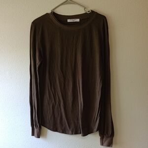 Project Social T Brown Long Sleeve Cotton Basic T-Shirt Size Small Oversized
